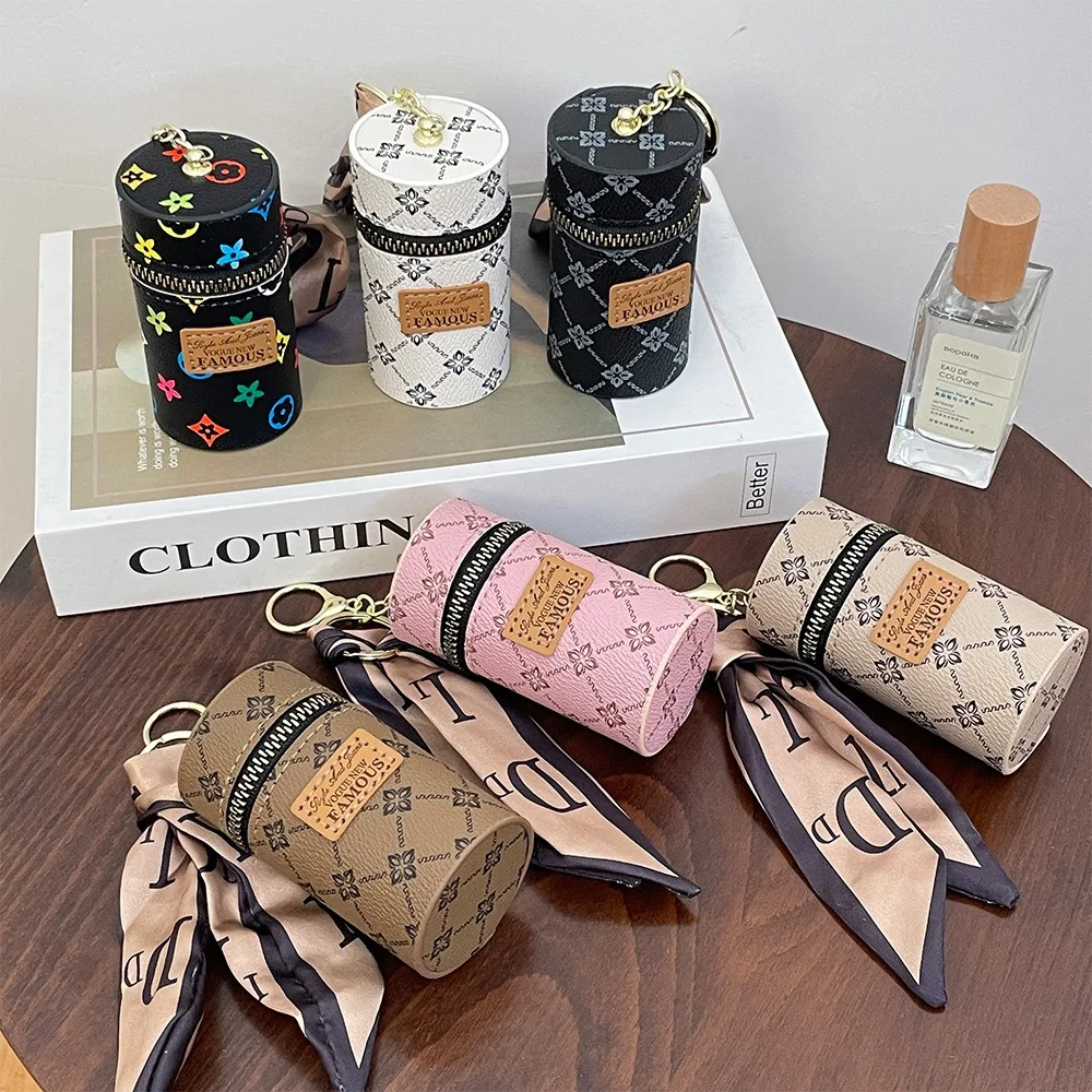 Fashion Bucket Wallet key ring Retro Printed Mini Lipstick Key Storage Bag Car Keychain popular jewelry wholesale