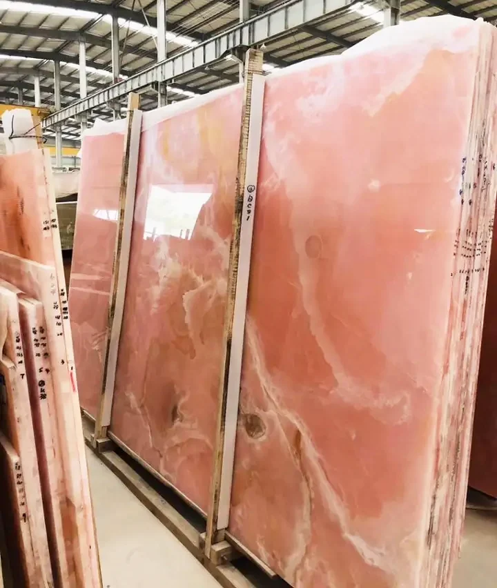 Rose Pink Onyx Stone Natural Light Pink Onyx Marble Slab Backlit Feature Wall Background Girlish Bathroom Countertop Sink Decor
