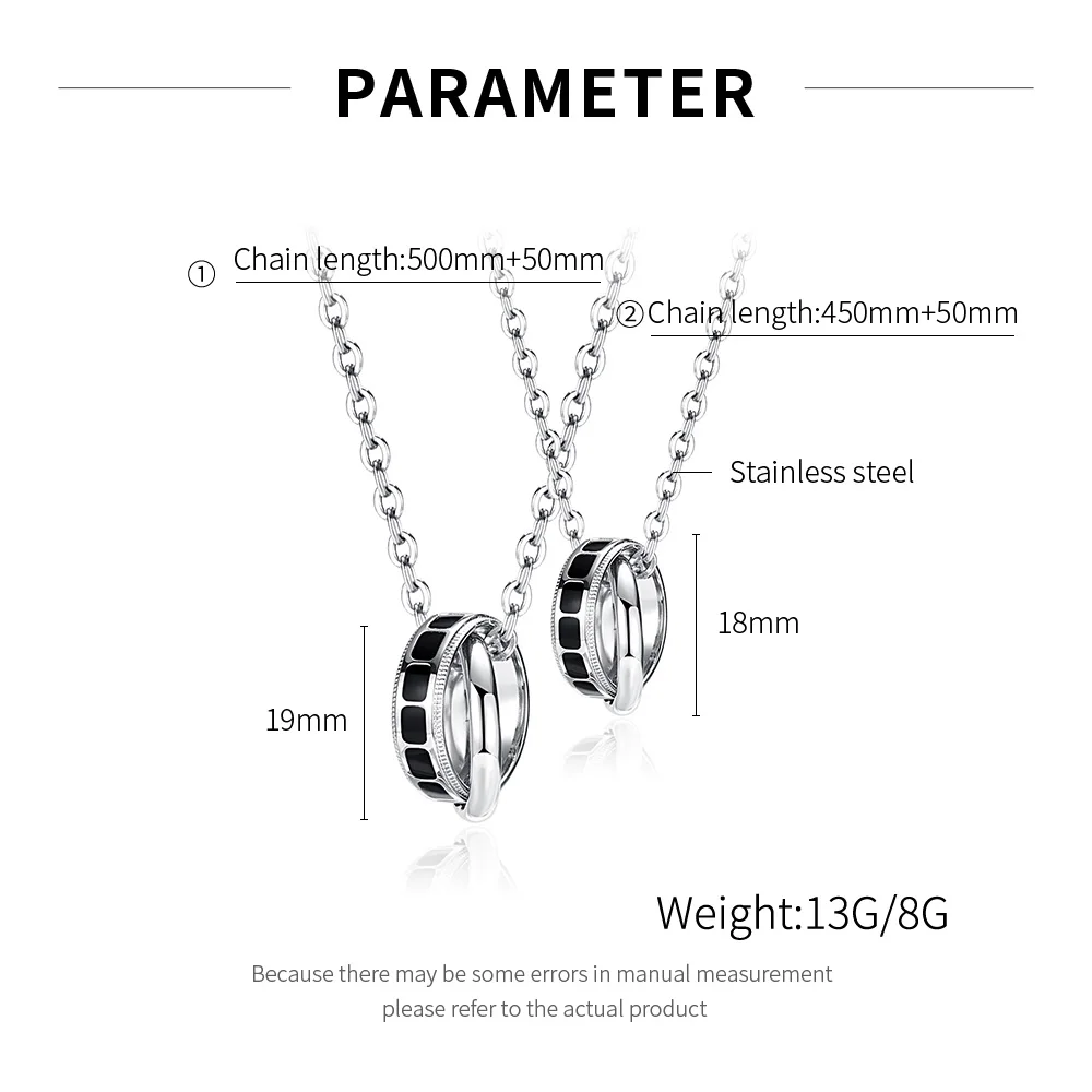 Fashion Jewelry Male Female Double Rings Stainless Steel Zircon Pendant Necklaces for Sensitive Skin Chain Necklace