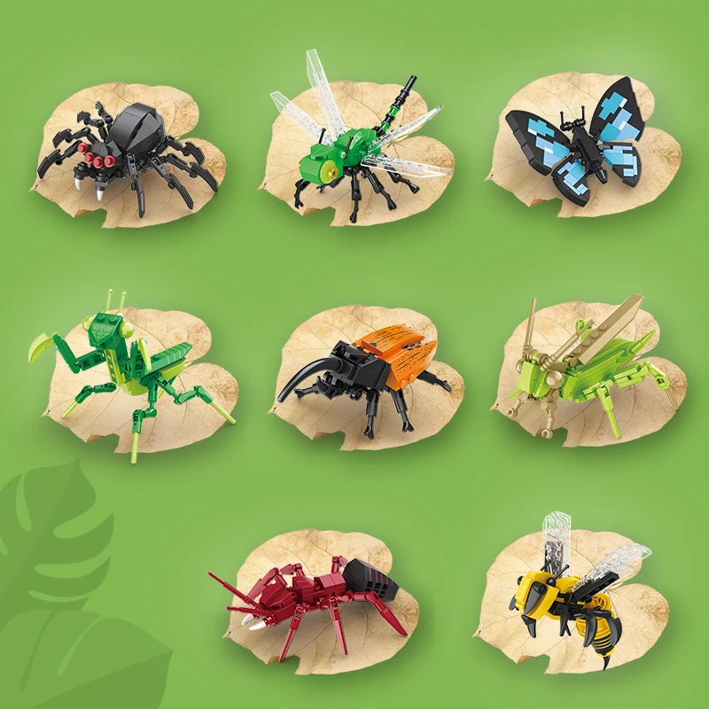 8 in 1 Kids Children Educational Assemble Bugs Toy Butterfly Mantis Beetle Dragonfly Insects Of The World Building Blocks Set