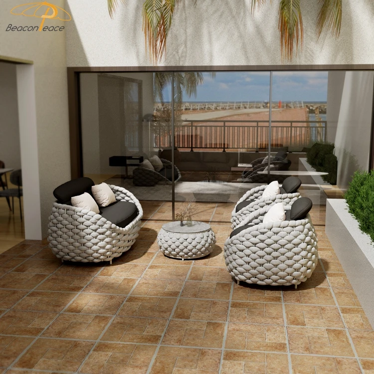 Modern Luxury Wicker Rope Garden Set Outdoor Rattan Sofa Outdoor Patio Furniture Metal Garden Sofas Aluminum Garden Furniture