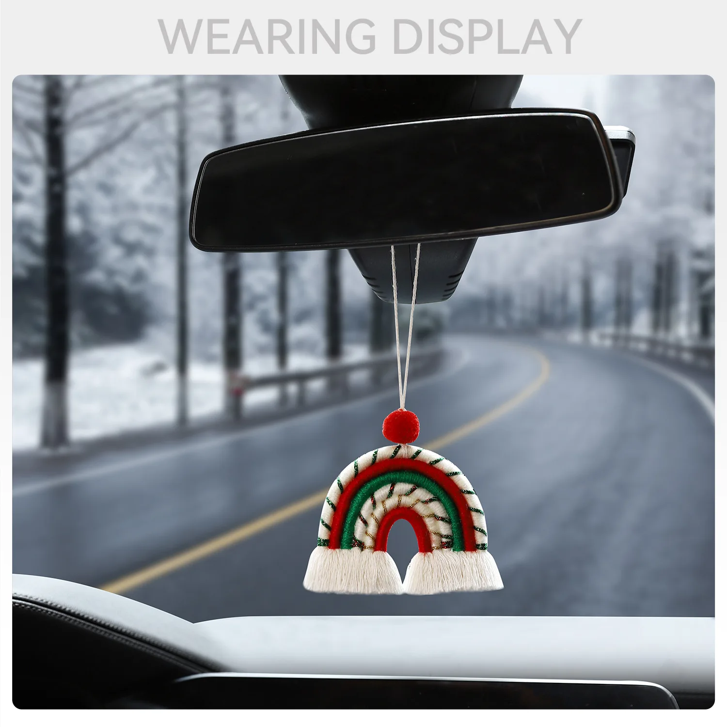 Boho Handmade Rainbow Decoration Weaving Rainbow Keychains Car Rearview Mirror Pendant Auto Interior Accessories