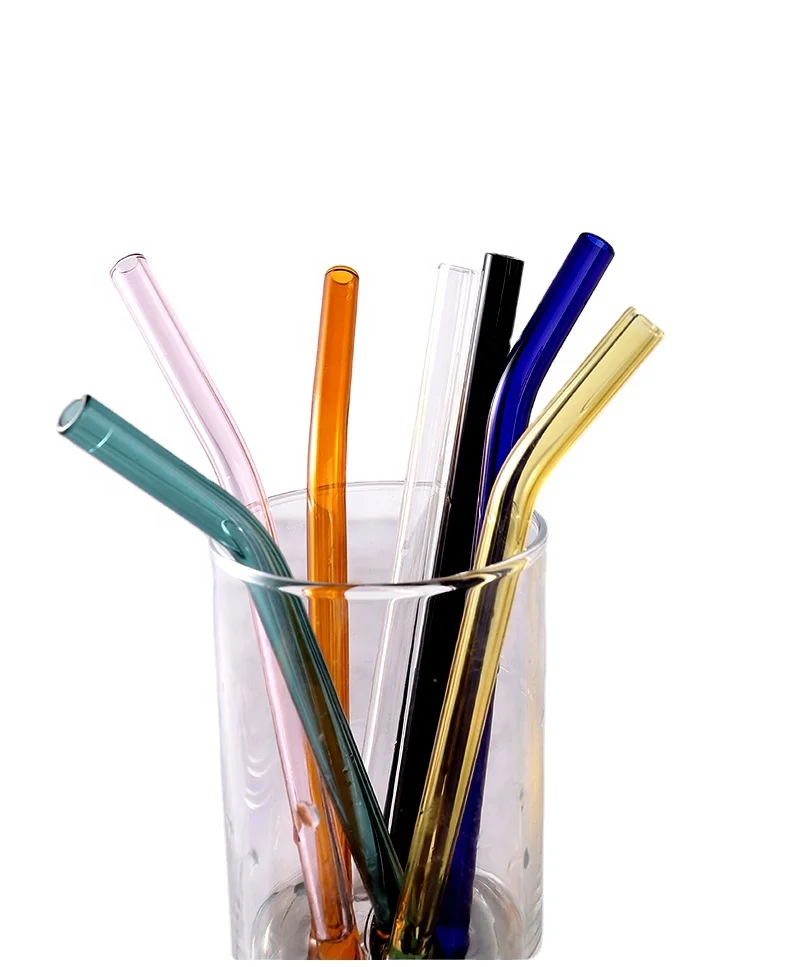 High Borosilicate Glass Juice Milk Water  Straight Bent Reusable Drinking Straw
