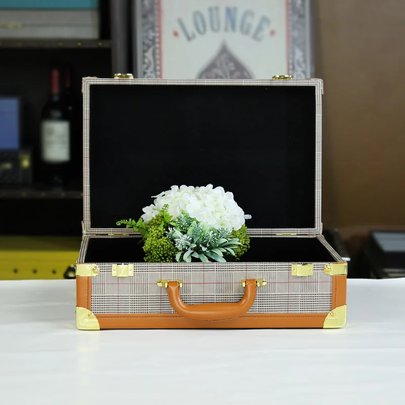 Decorative Wooden Storage Trunk Set of 3 Pu Suitcase Old-Fashioned Antique Luggage Box case with Handle