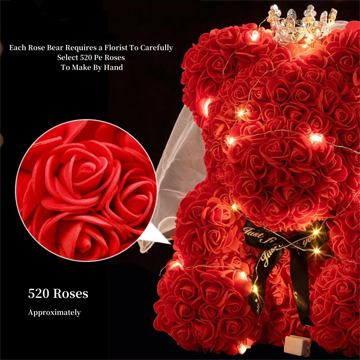 Top Quality PE Flower Teddy Bears In Gift Box 25cm/40cm Foam Rose Flower For Valentine Day Gift Rose Bear