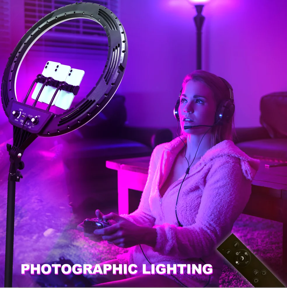 6/8/10/12/14/18/20/21 Inch Photographic Phone Holder RGB  Fill Lamp Mobile Live Video LED Selfie Ring Light With Tripod Stand