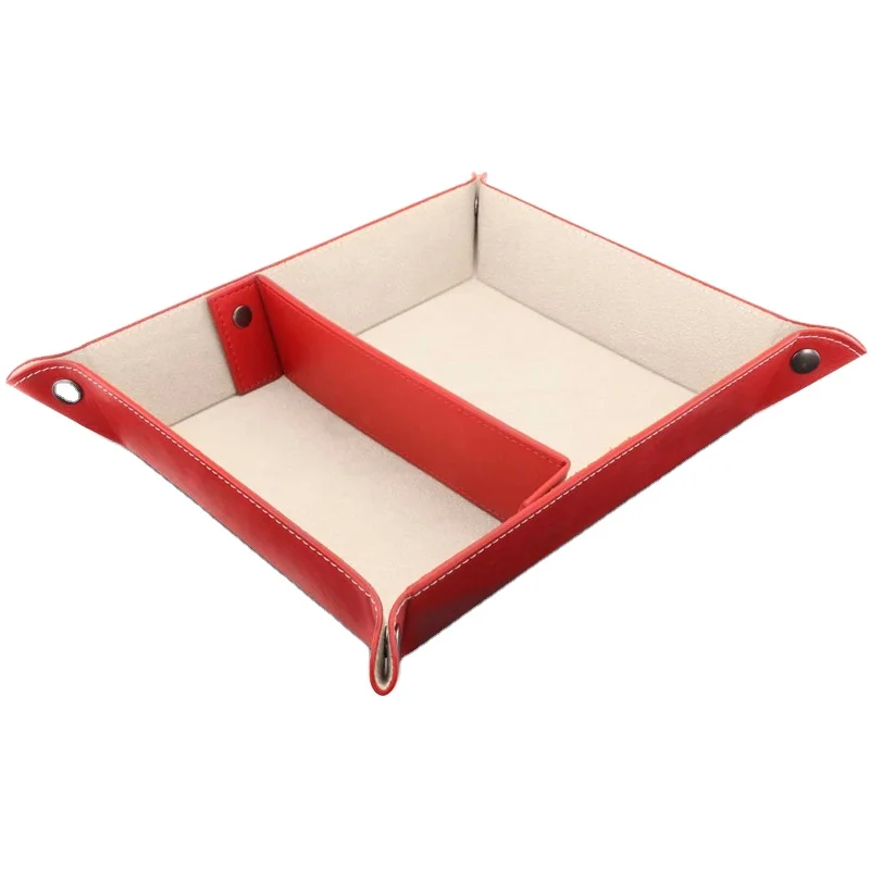 LEATHER TRAY ORGANIZER - PRACTICAL STORAGE BOX FOR WALLETS, WATCHES, KEYS, COINS, CELL PHONES AND OFFICE EQUIPMENT