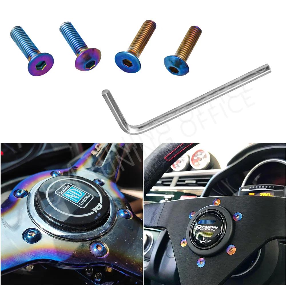 Neo Chrome Blue Titanium Alloy Round/Flat Shape Ti-6Al-4V Allen Countersunk Bolts Screw Fastener For  Vehicle Car Steering Wheel