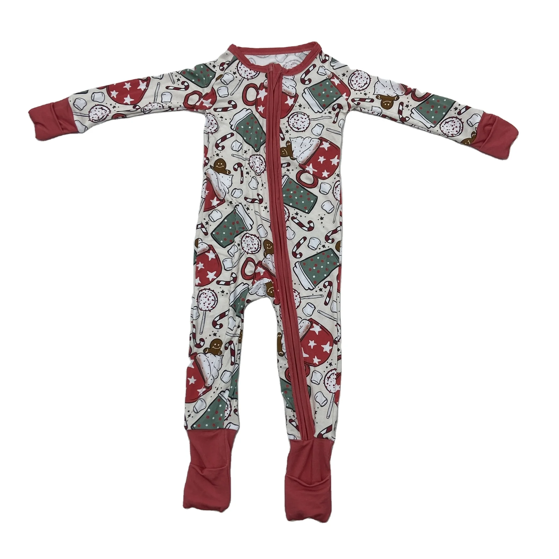 Qingli OEM High Quality Bamboo Viscose Zipper Rompers Soft and Lovely Digital Printed Baby Christmas Romper