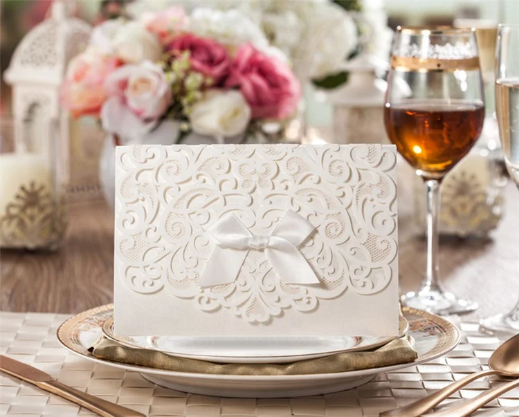 Envelope style luxury wedding card invitation laser cut greeting