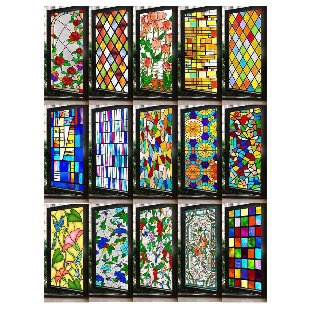 Оптовая продажа в европейском стиле антибликовые прозрачные цветные стеклянные электростатические наклейки на окна для ванной комнаты