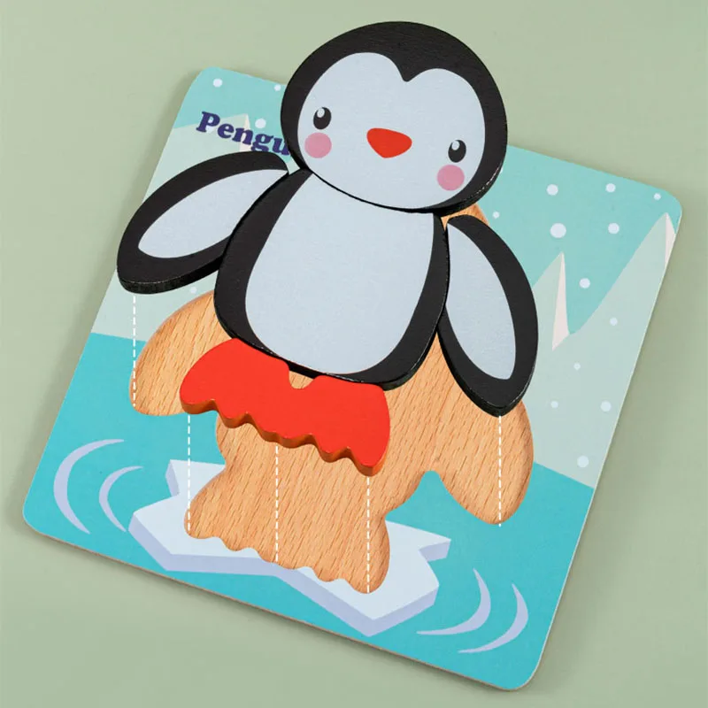 3D Wooden Puzzles Cartoon Animals Kids Cognitive Jigsaw Puzzle Wooden Toys for Children Baby Puzzle Toy Games
