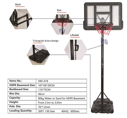 HDPE Basement Adjustable Height Basketball Stand