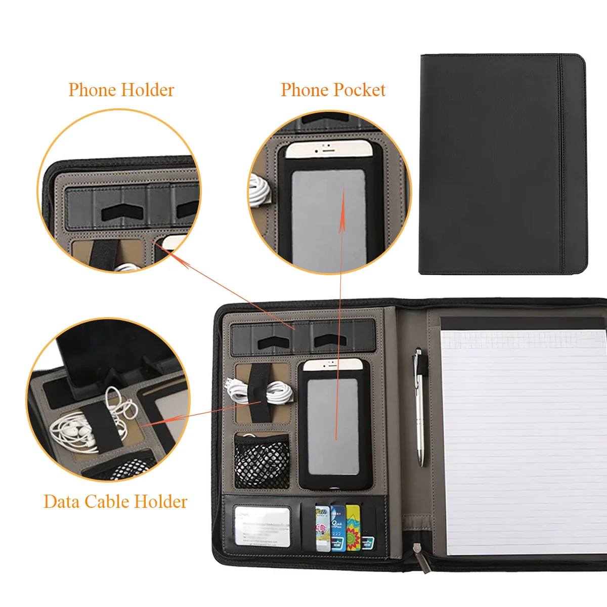 Пользовательский Логотип Мини Padfolio A4 кожаная папка для документов бумажная портфолио