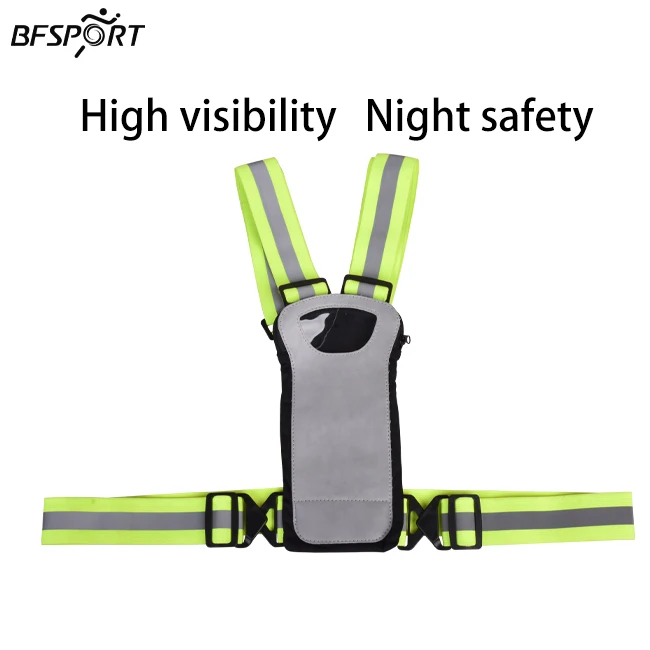 LED Reflective Hi Viz Polyester Running Vest Jacket with Phone Holder for Running Cycling Hiking Outdoor