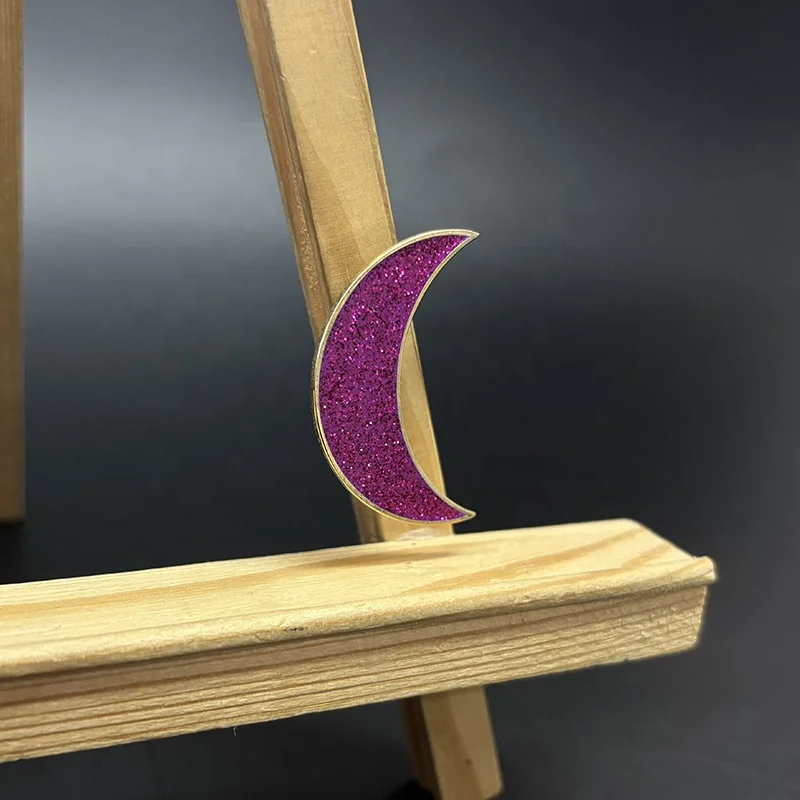 Custom Purple Glitter Gold Plated High Quality Hot Sale Moon Lapel Pin No Minimum Order Factory Price Metal Badge pin