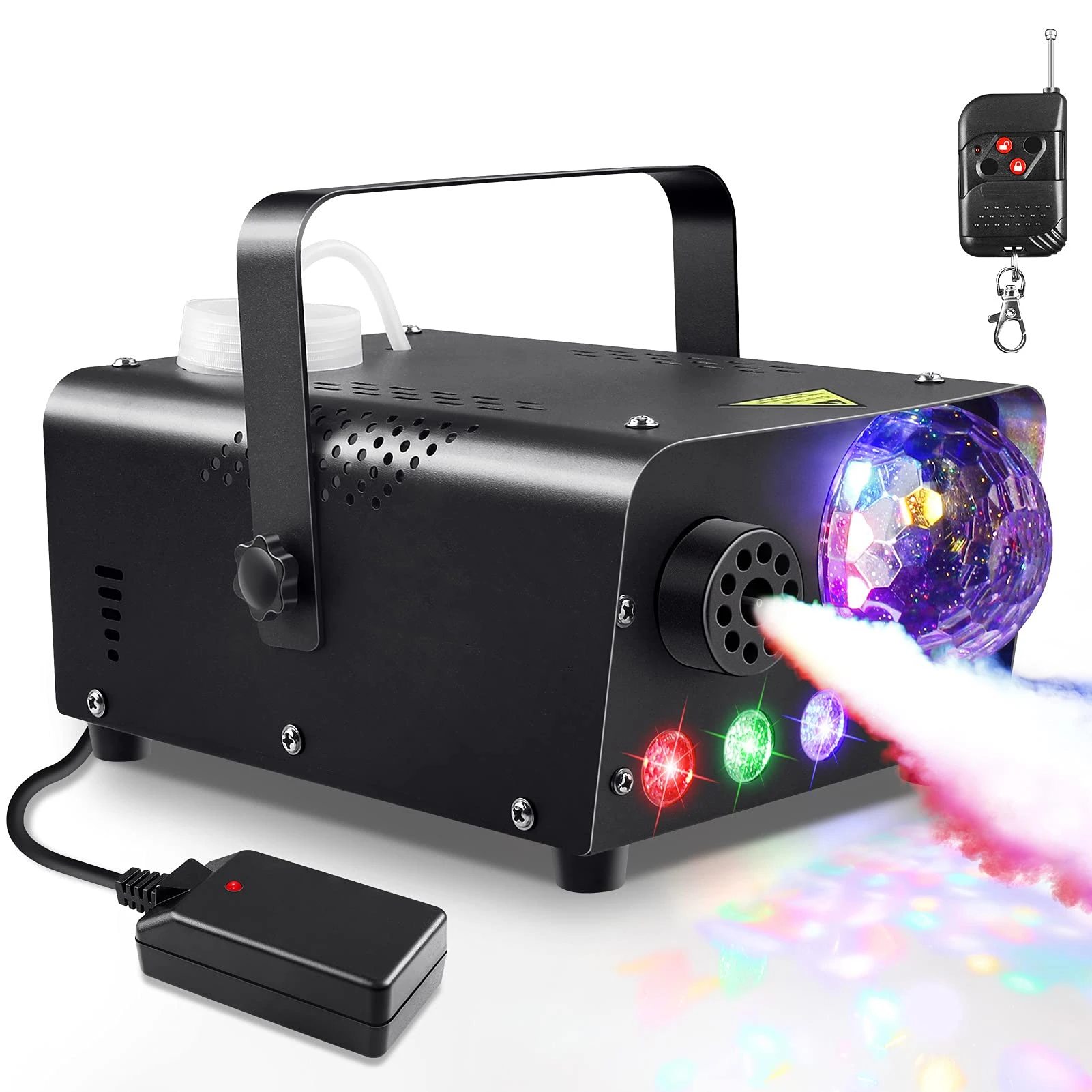 600W Stage Light Fog Machine with RGB LED Stage Light Smoke Haze Generator Remote Controlled Stage Effect Equipment