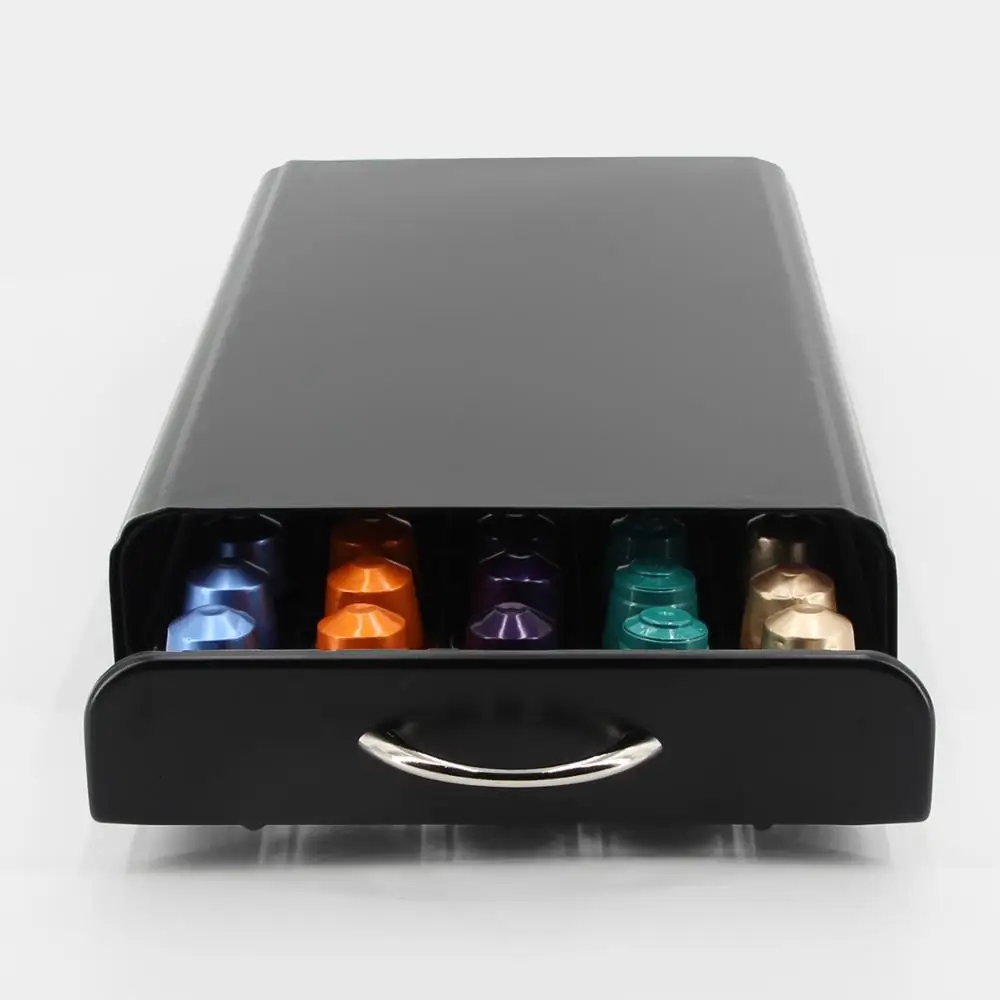 High Quality Metal Black Powder Coated Nespresso Coffee Pod Holder 50Pcs Countertop Kitchen Shelf Storage for Coffee Capsules
