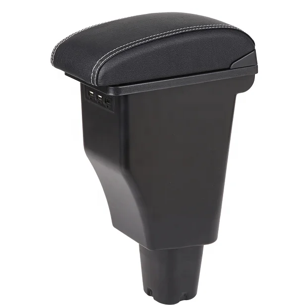 Korea Car Double layers Slide 3 USB design Black pu leather car armrest console box for Kia Morning 2022