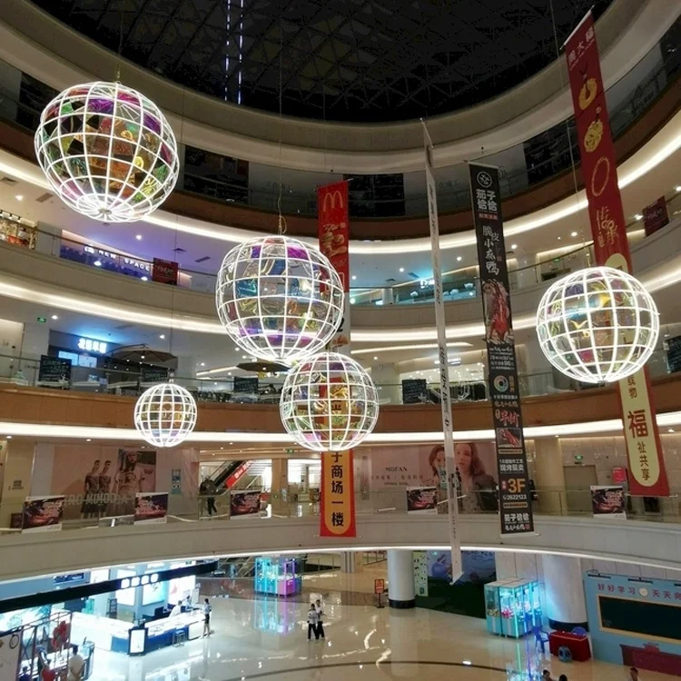 2012 atrium hanging decorated big lighted ball as commercial christmas decoration for shopping mall