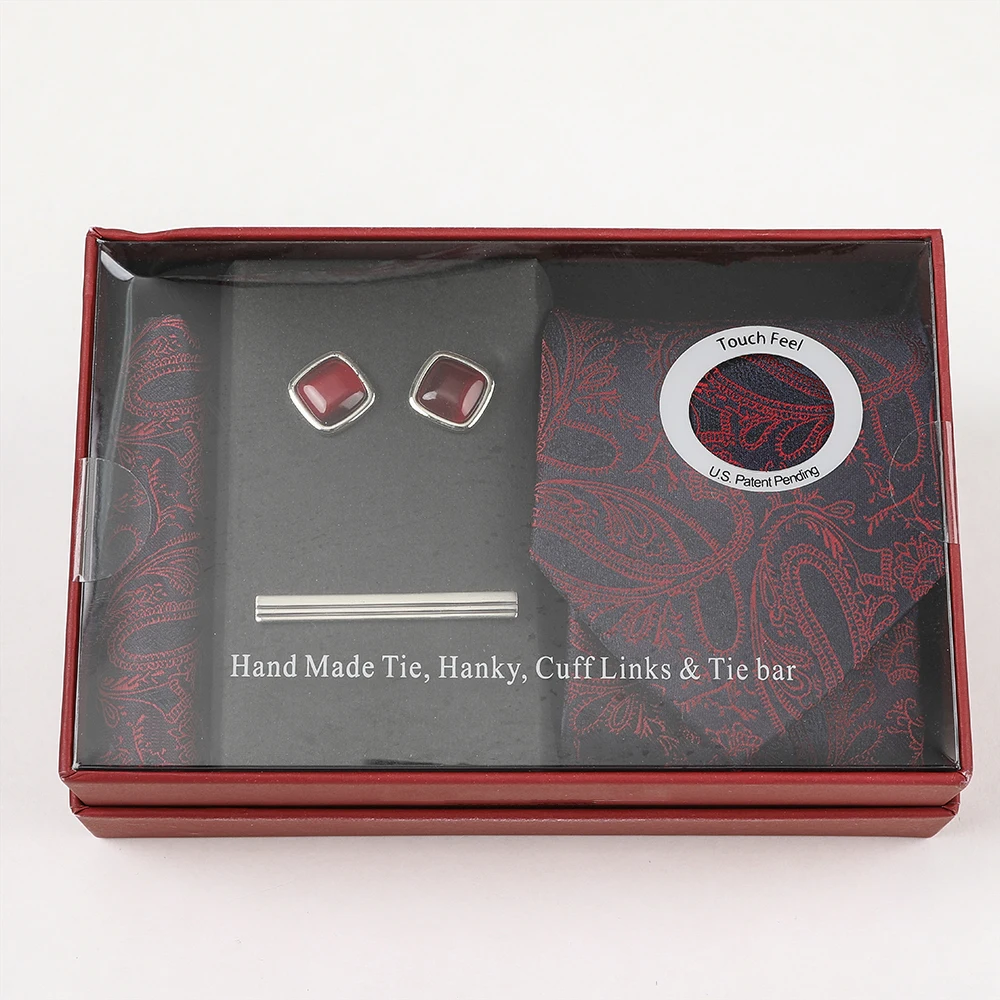 Men Tie Set Gift Box, Men Ties Set with Fashion Paisley Classic Necktie Hankie Cuff Links Tie Clip Birthday Gifts