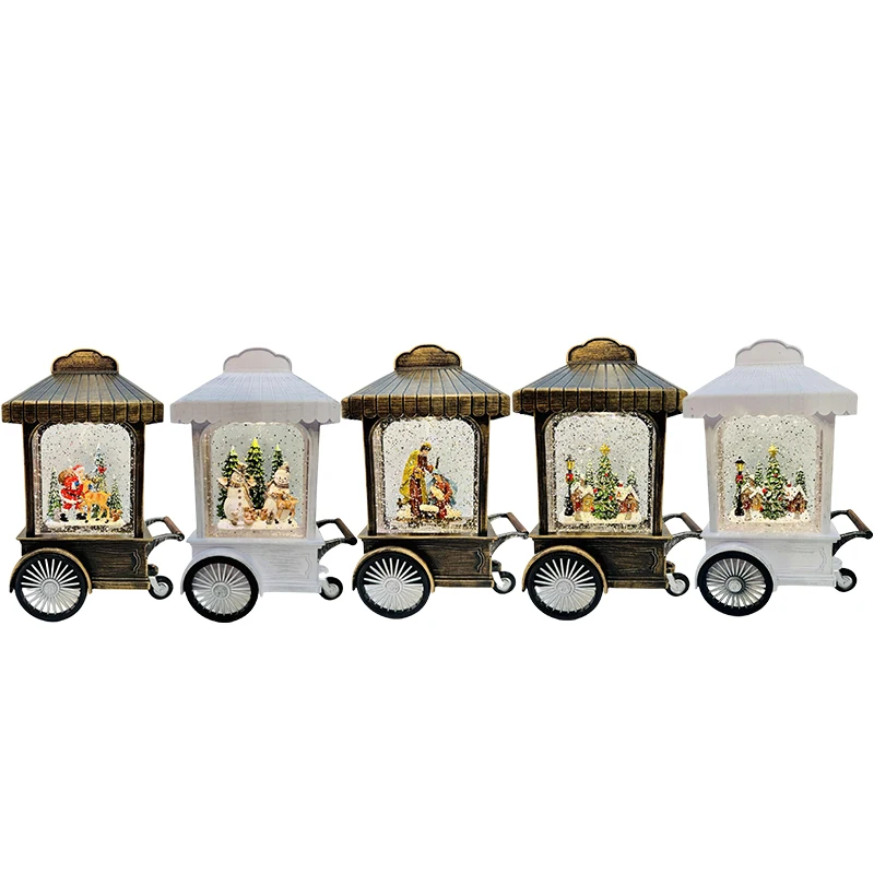 Vintage Candy Truck for Mushroom Decorations Gift Christmas Gnome Lighted Candy Truck Loaded With Mushroom Musical Snow Globe