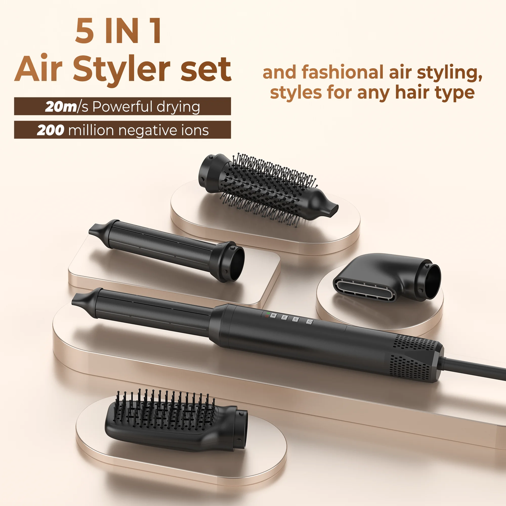 5 in 1 Auto Wrap Curler Styler Volumizer Blow Dryer Comb BLDC High Speed One Step Electric Hair Dryer and Hot Air Brush