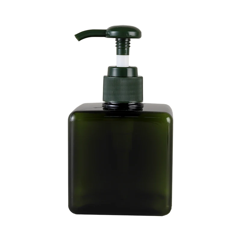 450ml Green Lotion Pump Cosmetics Biodegradable Square Shampoo Bottles Dispenser Liquid Soap Packaging Plastic Shampoo Bottle