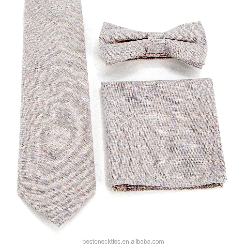 Custom Color Pattern Printing Cotton Linen Mens Bow Tie Neckties Set for Men