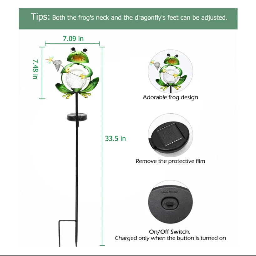 Hot Sale Frog Sculpture with Solar Light System for Garden Decoration