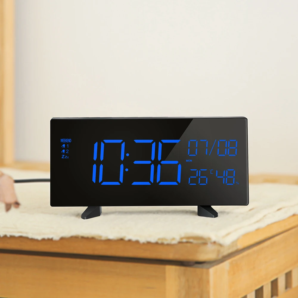 Led Mirror Display Table Digital Alarm Clock With Temperature Snooze Usb Charging