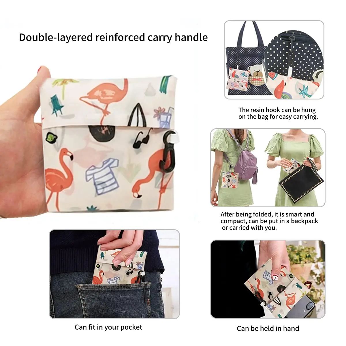 Reusable Grocery Bags Large Capacity Foldable Shopping Bags Washable Flamingo Cat Alpaca Owl Polar Bear Shopping Tote Bag