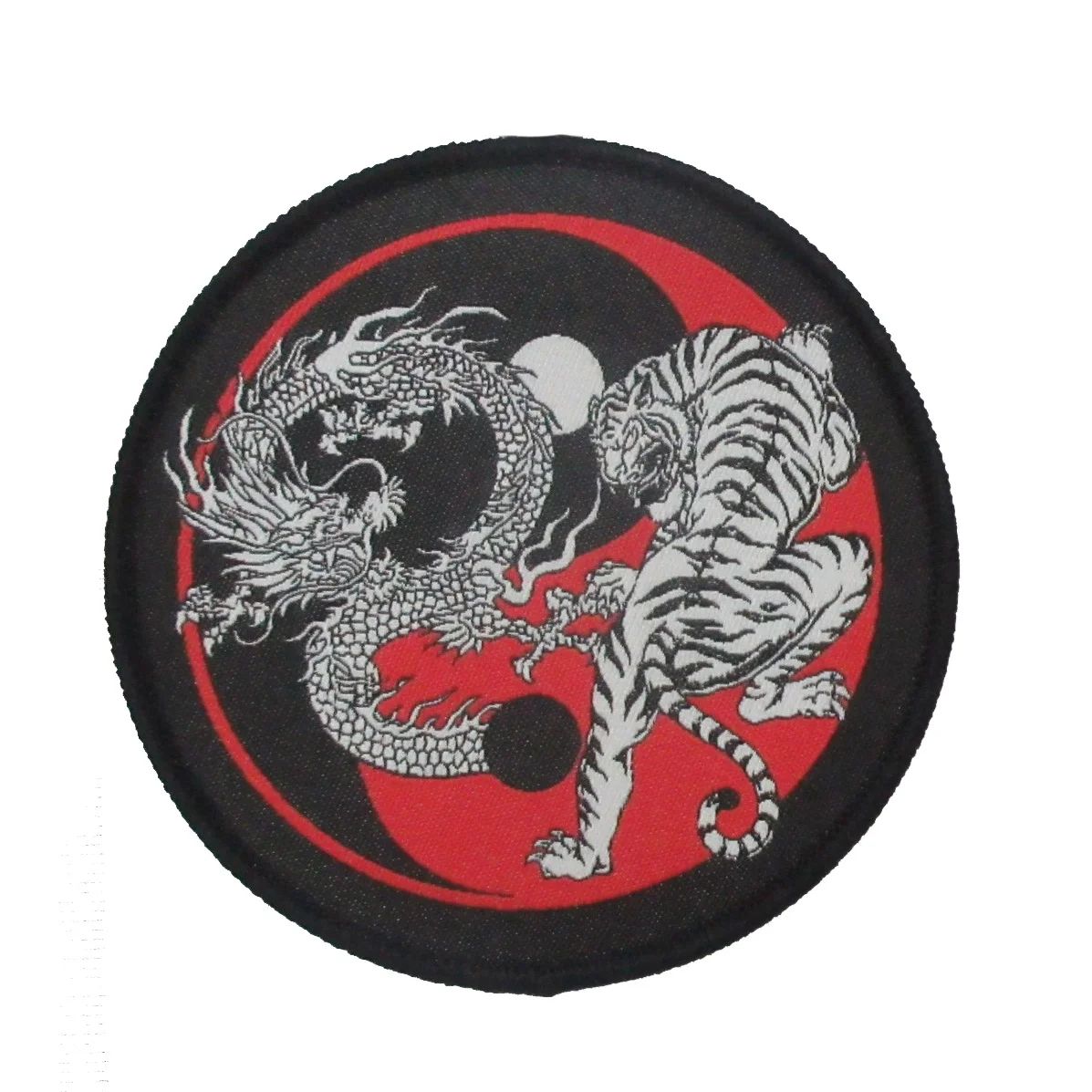 Iron On Woven Patches Custom Patches Tai Chi Tiger Dragon LOGO Round Patches
