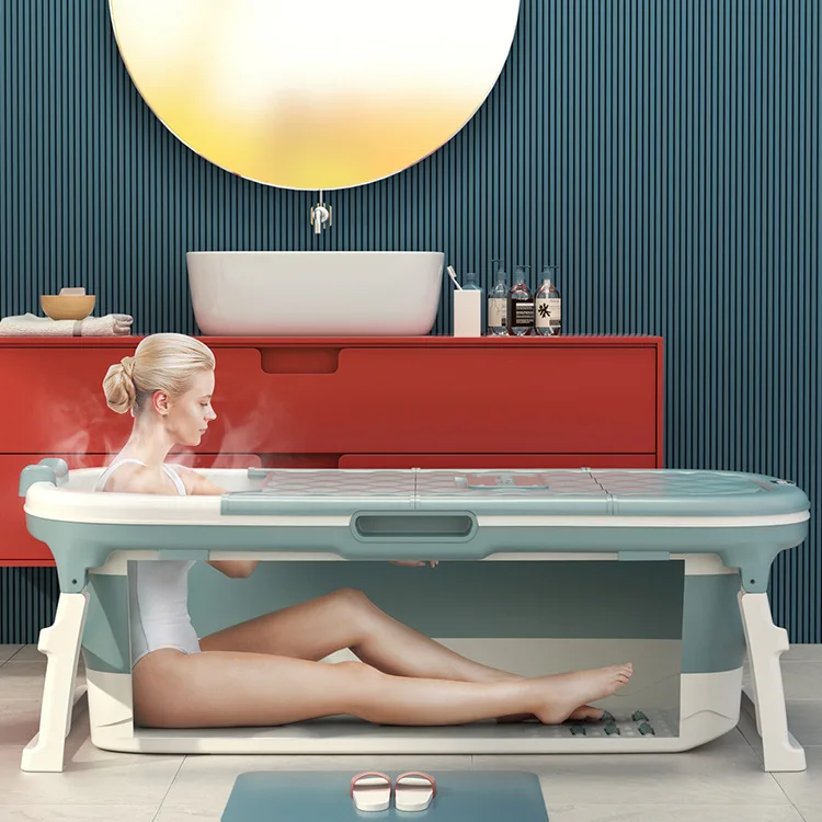 Hot Selling Home Care Portable Plastic Bathtub Type Tubs 1m 52 Long Folding Bathtub With Cover Thermometer