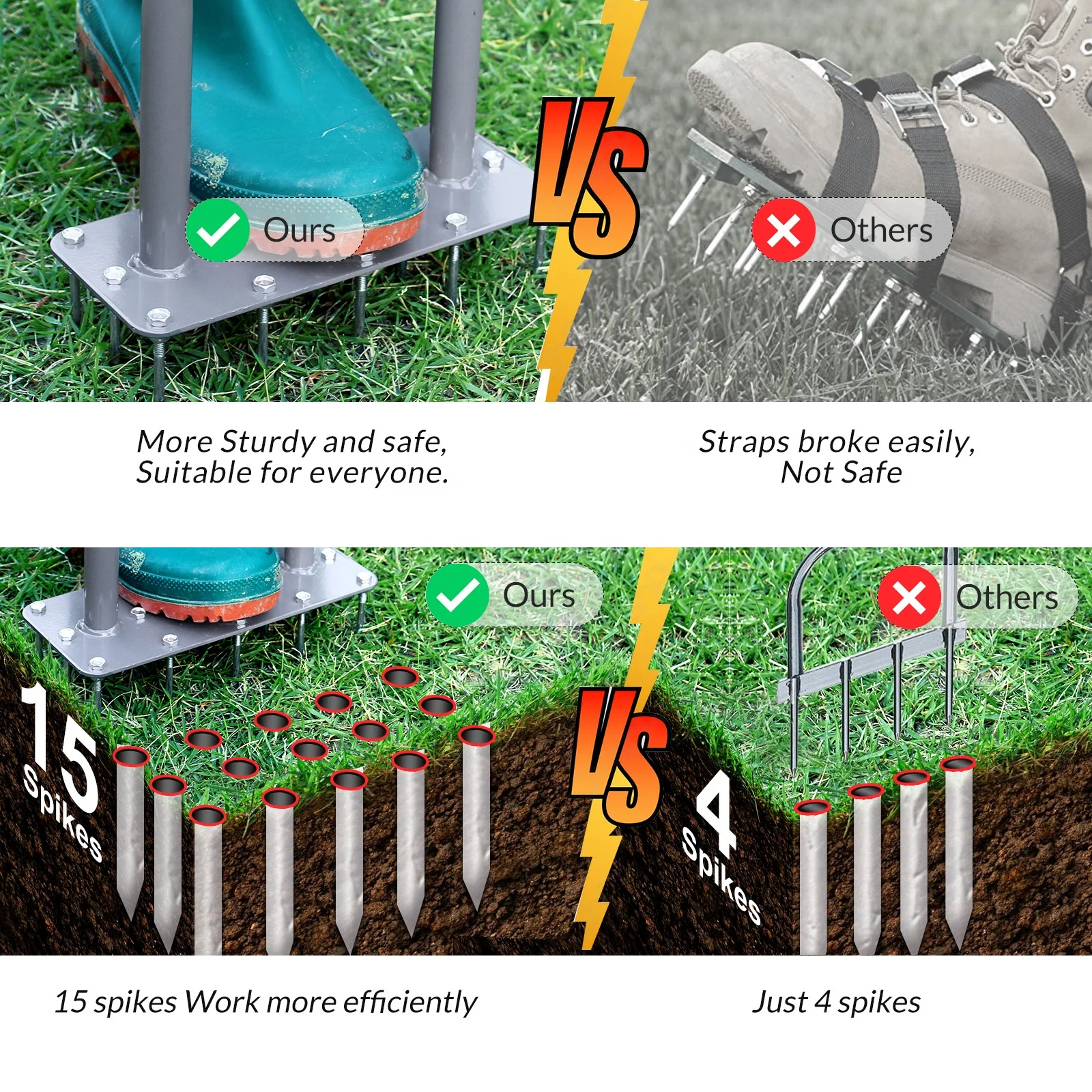 Buy-wish Manual Steel Grass Spikes Tools for Coring Aerating with 15 nails Lawn Yard Care Loosening Soil Metal Lawn Core Aerator