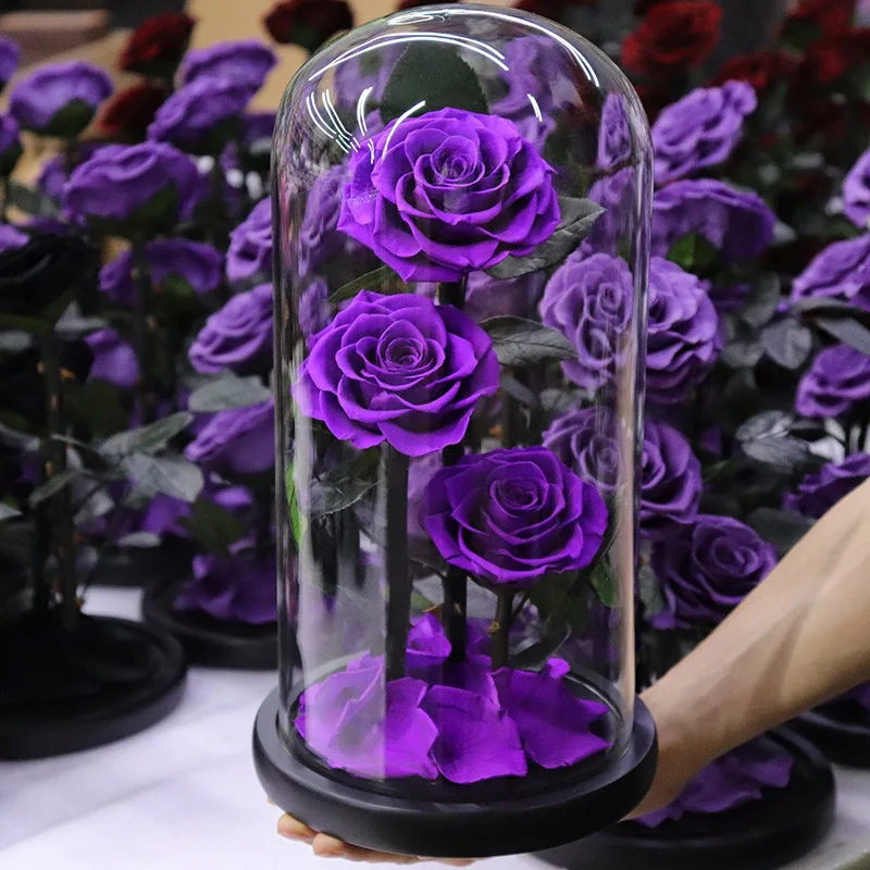 Pure Flower Forever Rose Large Glass Dome Preserved Flower Rose Glass Dome Eternal Rose Preserved Flower Gift For Her