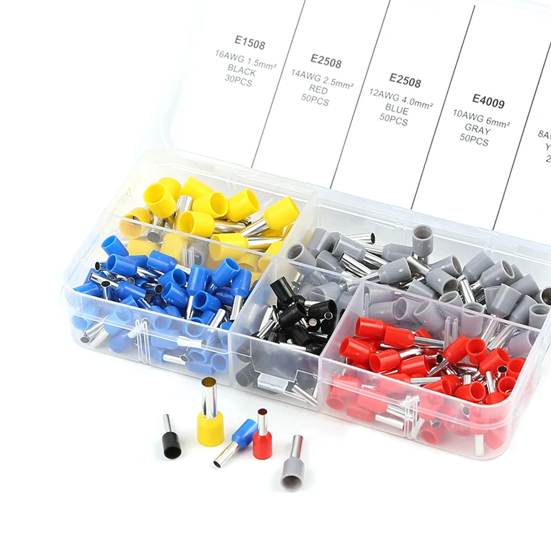 200pcs AWG16-10 1.5-6.0mm2 Insulated electric wire Nylon bootlace ferrule Connector Electrical Crimp pin Terminal kit