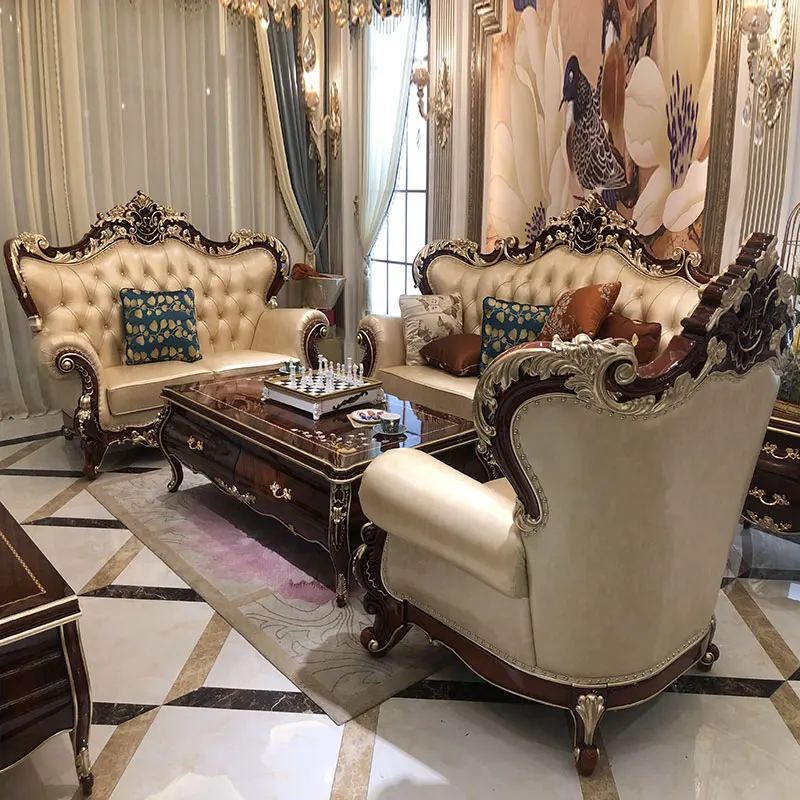 European Antique sofa Classical sofa Neoclassical solid wood villa luxury living room leather furniture