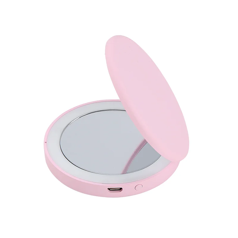 Double sided 2X magnifying table standing led pocket vanity mirror