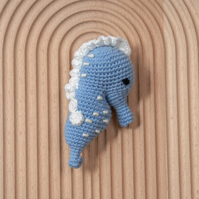 New style Wood Baby Rattle Wooden Teether Crochet seahorse Turtle doll Teething Ring Crochet Wooden Rattle for Baby Boys Girls