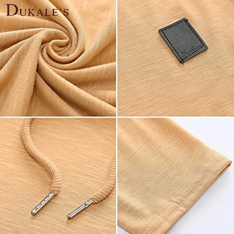 Slub Patched Curved Hem Mens Hooded Round Neck Bottom White Hemp Fiber Charcoal Hoodies Short Sleeve Bamboo Men Hoodies T-Shirt