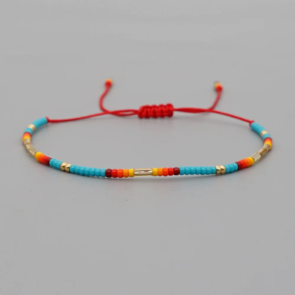 Bohemian Rainbow Color Miyuki Beaded Bracelet Handmade Adjustable Seed Beads Gold Tube Charm Bracelet For Women Couple Jewelry