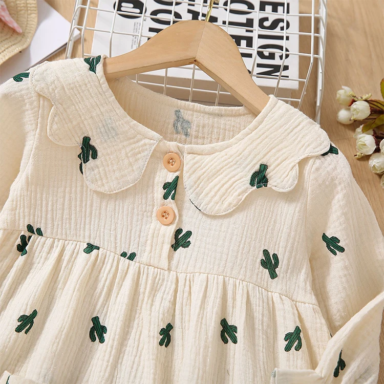 Wholesale Kids Wears Girls Dresses 4 Year Girl Doll Collar Long Sleeve Summer Dress