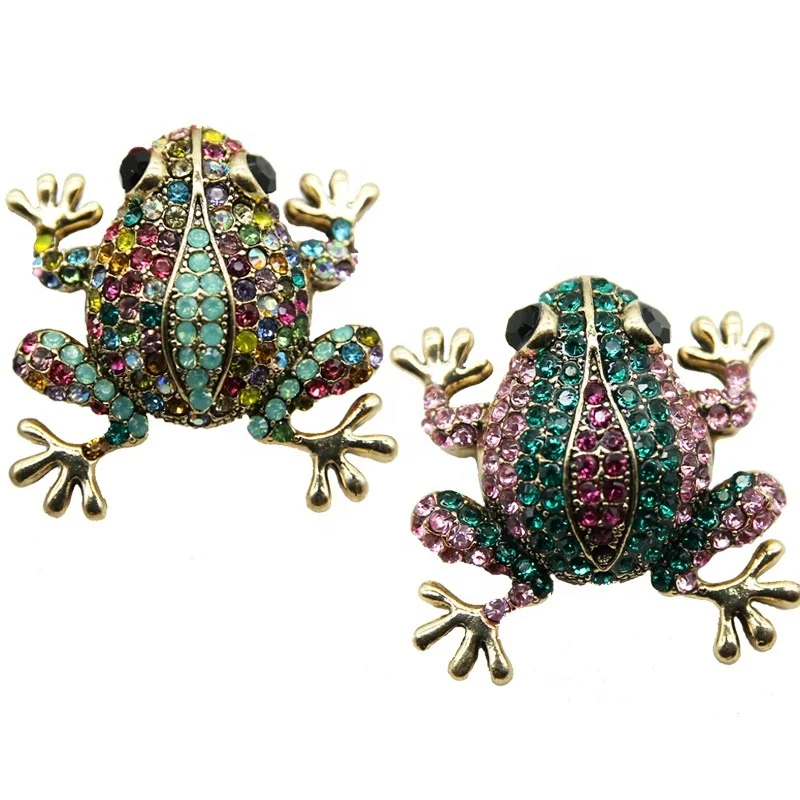 Rhinestone Frog Brooches for Women Vintage Fashion Animal Brooch Pin Cute Vivid Carton Style Jewelry