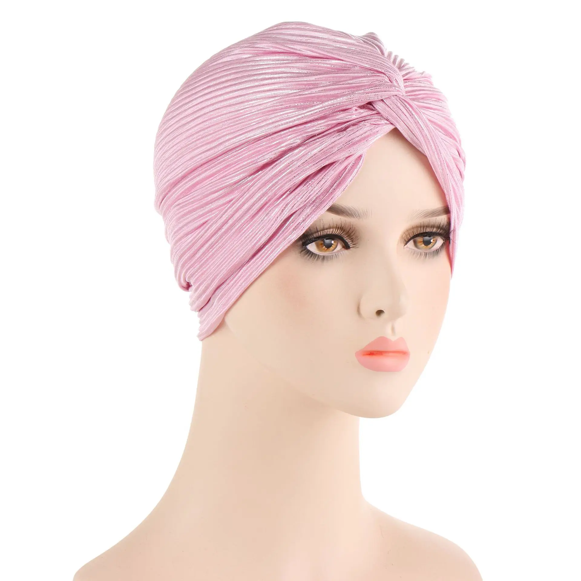 Women Shine Silver Gold Knot Twist Turban Headbands Cap Autumn Winter Warm Headwear Casual Streetwear Female Muslim Indian Hats