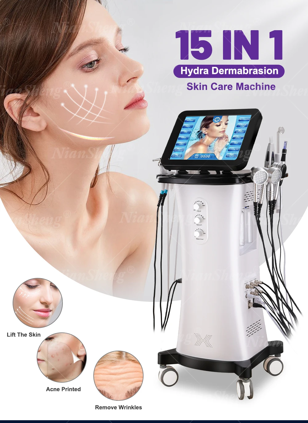 Niansheng  15 in 1 New design  popular salon skincare  dermabrasion Multi-Functional Beauty hydro microdermabrasion machine