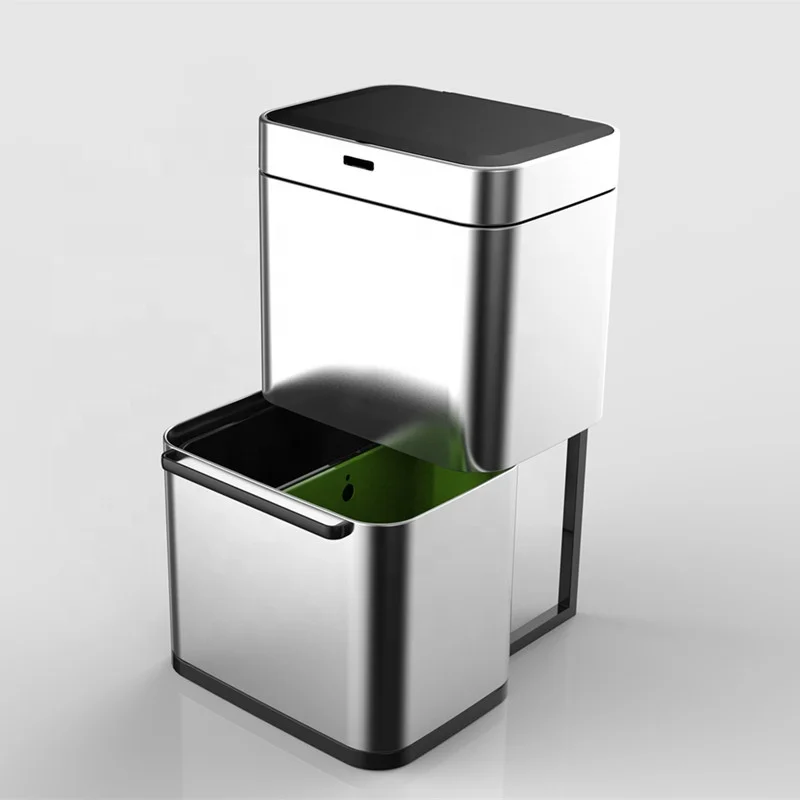 Outdoor Public place modern designs polishing steel Recycle Bin Space saving standing square Automatic sensor Recycle Bin