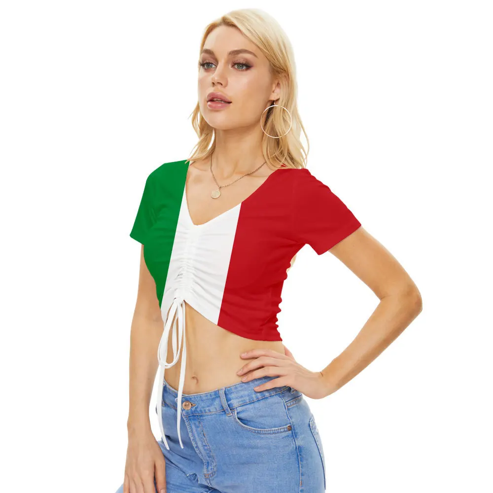 Fashion Girls V Neck T Shirts France Germany Spain National Flag Pattern Womens Short Sleeves For 2022 Football World Cup