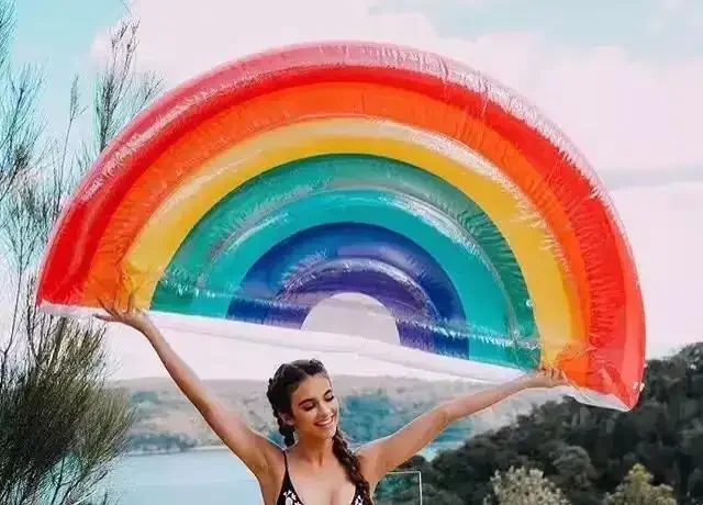 Rainbow Pool Float Inflatable Swimming Pool Floater Inflatables Ride Lounge Raft Decorations Beach Water  Lounge Toys for kids