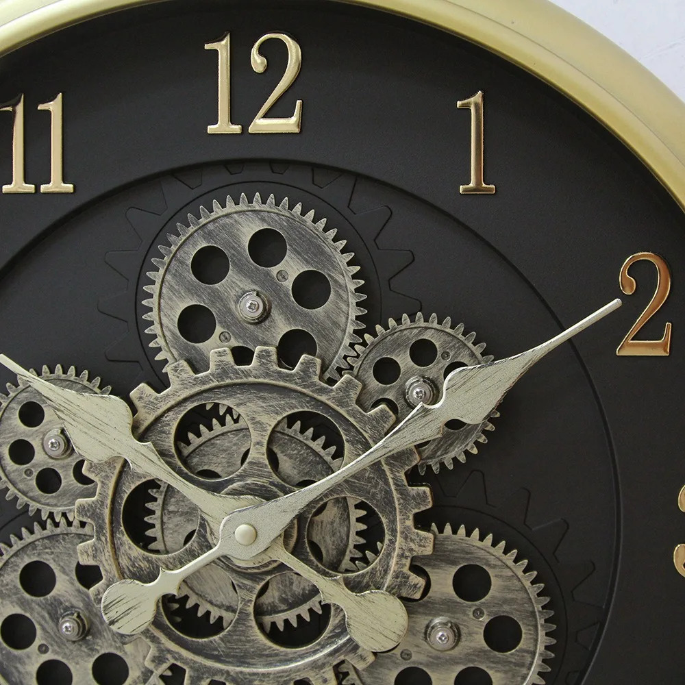 Handmade Luxury Copper Gold Clock Circular Industrial Wind Gear Real Mobile Farmhouse Decoration Rotating Gear Clock